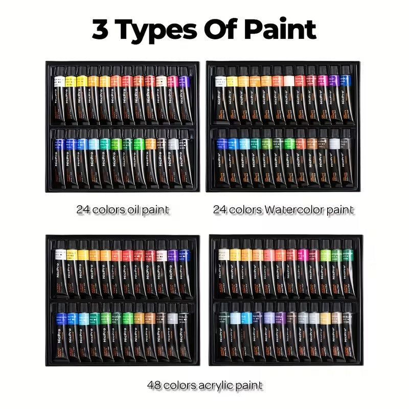 158pcs Deluxe Large Painting Kit with Metal And Solid Beech Wood Easel