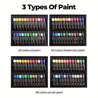 158pcs Deluxe Large Painting Kit with Metal And Solid Beech Wood Easel