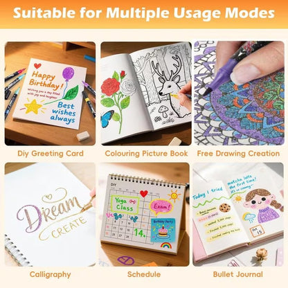 12pcs Dual-Tip Dual-Color Glitter Brush Pen