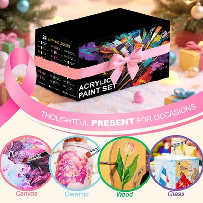 24 Colors Acrylic Paint Set with 12 Art Brushes