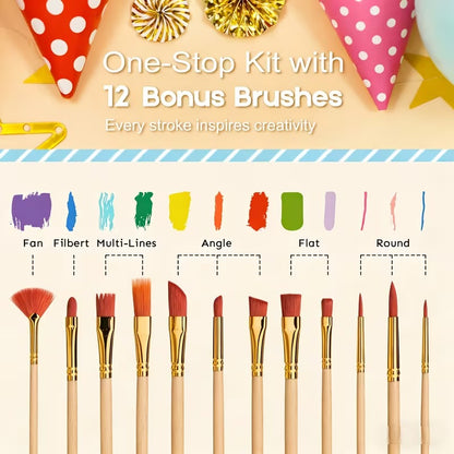 24 Colors Acrylic Paint Set with 12 Art Brushes