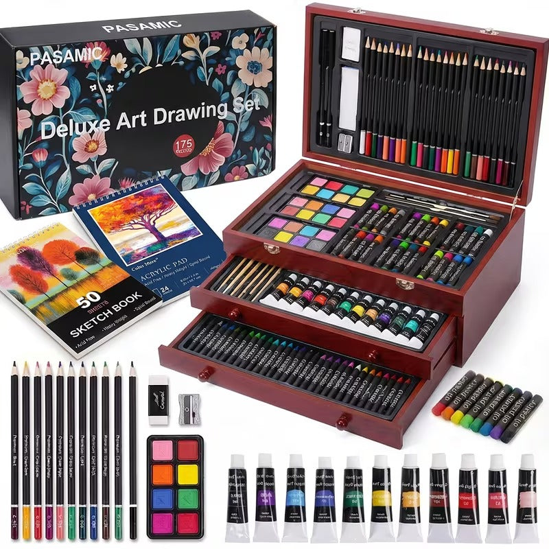 175pcs Deluxe Art Set With 2 Drawing Pads