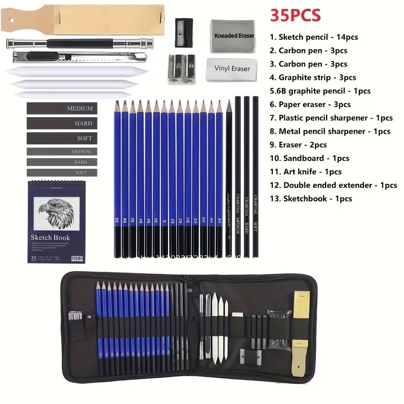 35pcs Professional Drawing Pencil & Charcoal Art Supplies