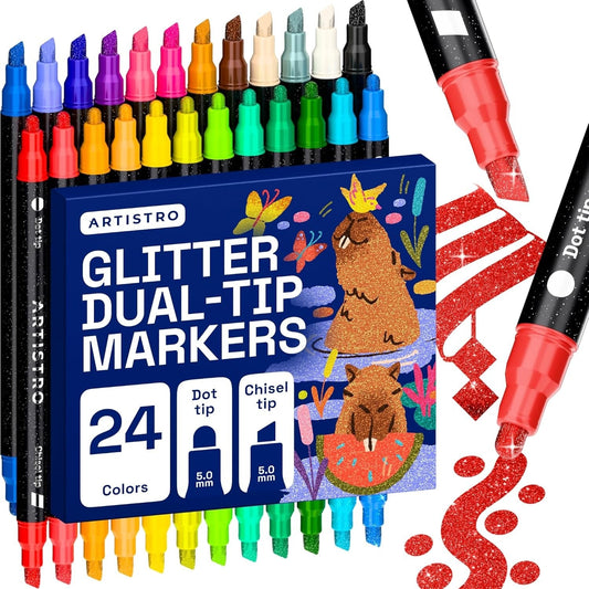SONAMY 24 Shimmering Glitter Dual-Tip Paint Pens