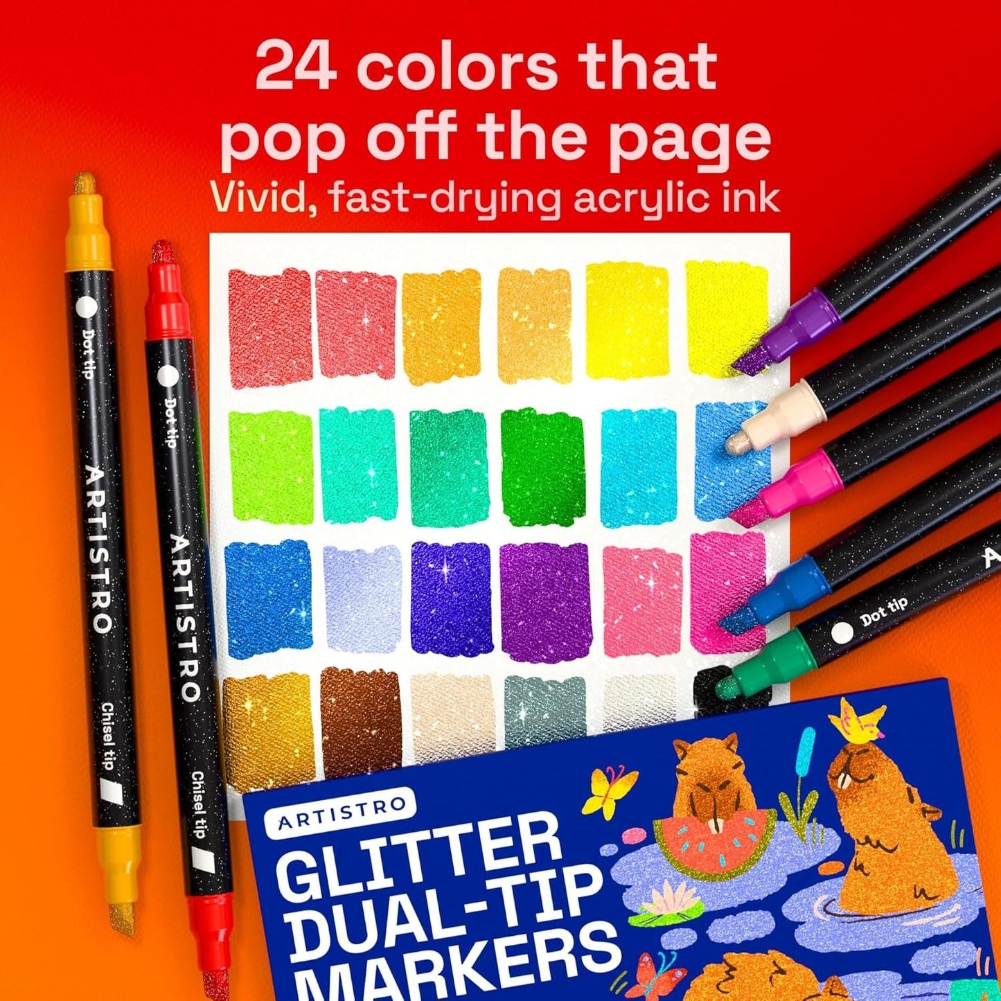 SONAMY 24 Shimmering Glitter Dual-Tip Paint Pens