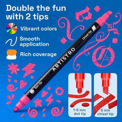 SONAMY 24 Shimmering Glitter Dual-Tip Paint Pens