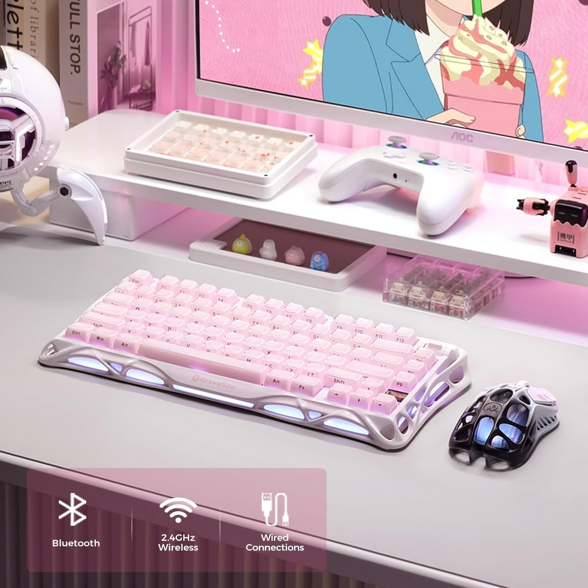 GravaStar Mercury K1 75% Pink Wireless Keyboard